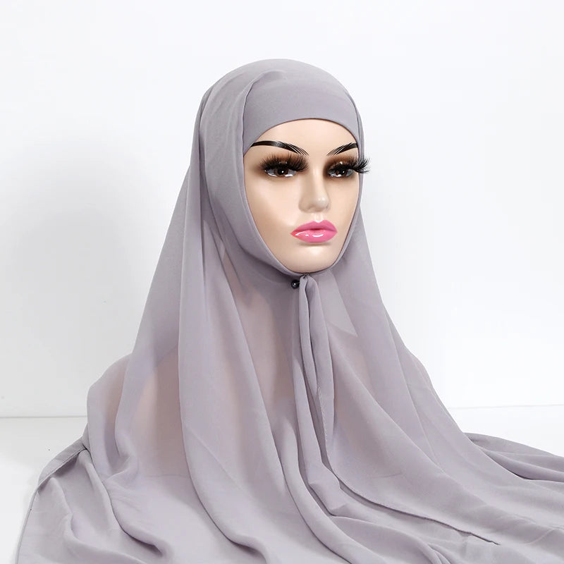 Women Muslim Chiffon Hijab With Cap Bonnet Instant Chiffon Hijabs Shawl Head Scarf Underscarf Caps Cover Headwrap - To Noor