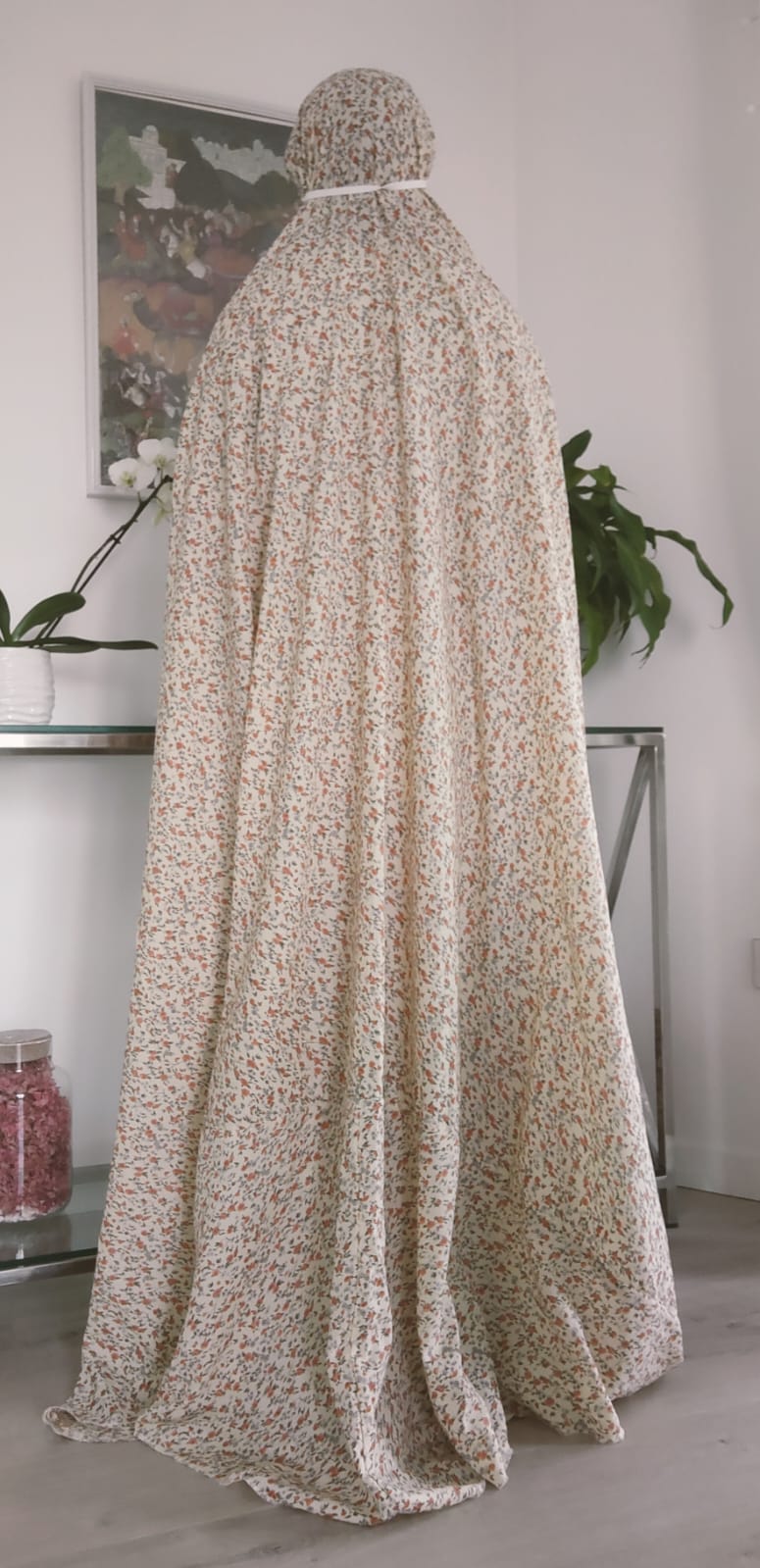 Abaya Rawda – Abaya de prière fleurie beige