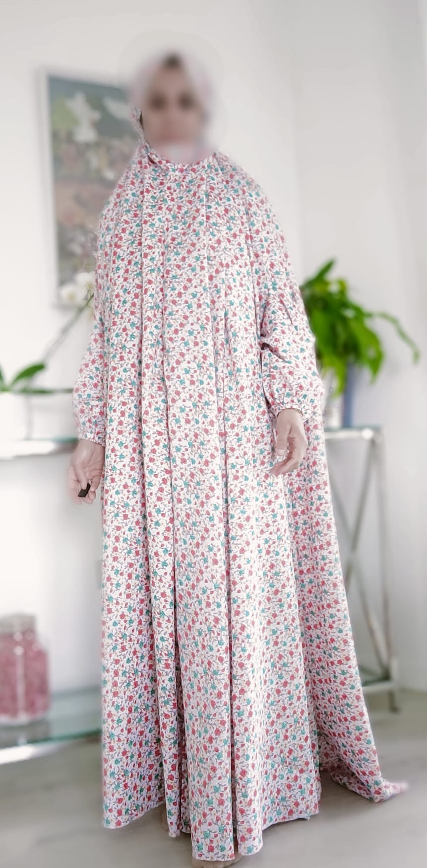 Abaya Rawda – Abaya de prière blanc fleurie