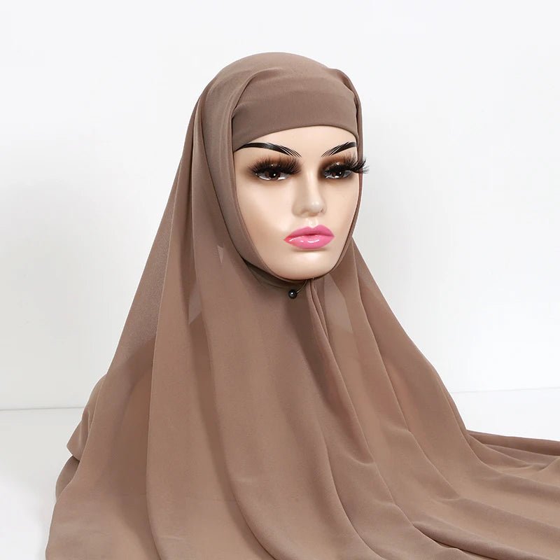 Women Muslim Chiffon Hijab With Cap Bonnet Instant Chiffon Hijabs Shawl Head Scarf Underscarf Caps Cover Headwrap - To Noor