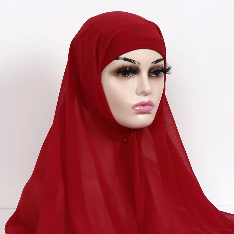 Women Muslim Chiffon Hijab With Cap Bonnet Instant Chiffon Hijabs Shawl Head Scarf Underscarf Caps Cover Headwrap - To Noor