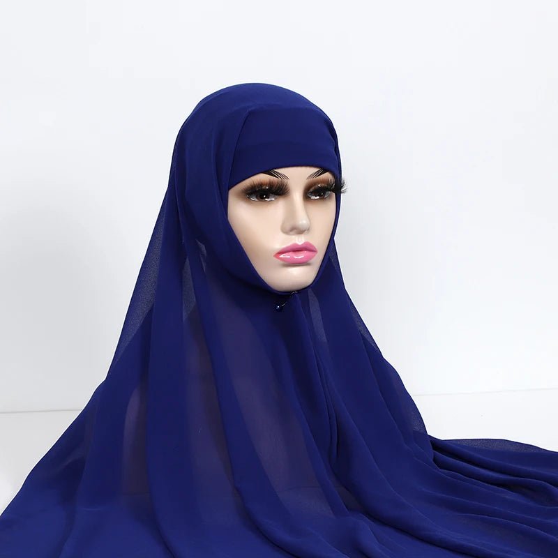 Women Muslim Chiffon Hijab With Cap Bonnet Instant Chiffon Hijabs Shawl Head Scarf Underscarf Caps Cover Headwrap - To Noor