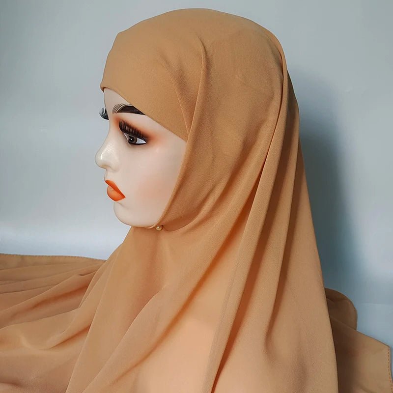Women Muslim Chiffon Hijab With Cap Bonnet Instant Chiffon Hijabs Shawl Head Scarf Underscarf Caps Cover Headwrap - To Noor