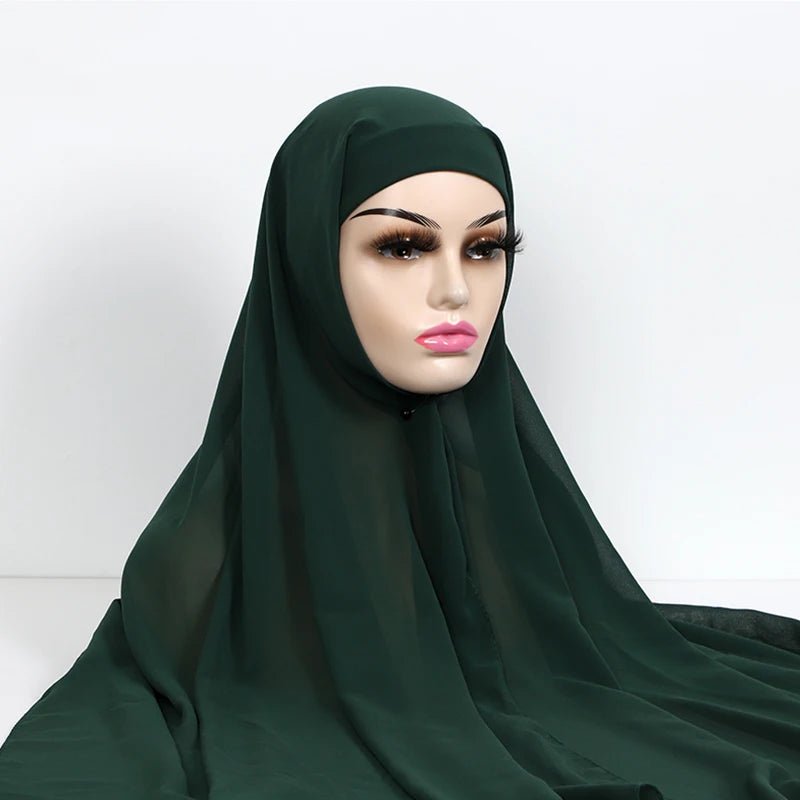 Women Muslim Chiffon Hijab With Cap Bonnet Instant Chiffon Hijabs Shawl Head Scarf Underscarf Caps Cover Headwrap - To Noor
