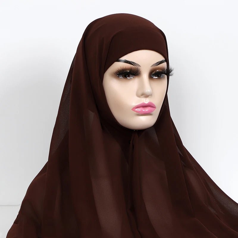 Women Muslim Chiffon Hijab With Cap Bonnet Instant Chiffon Hijabs Shawl Head Scarf Underscarf Caps Cover Headwrap - To Noor