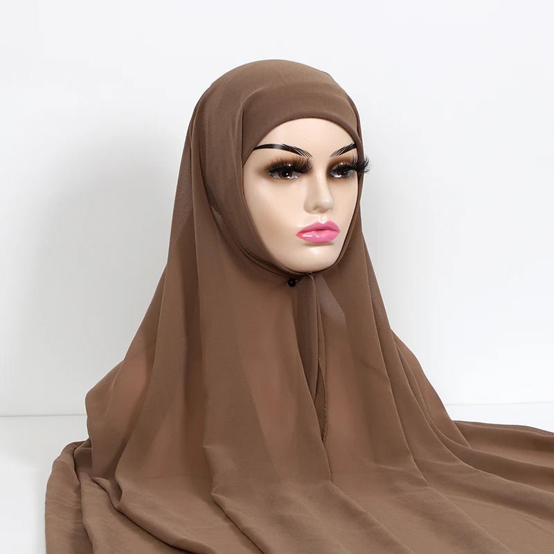 Women Muslim Chiffon Hijab With Cap Bonnet Instant Chiffon Hijabs Shawl Head Scarf Underscarf Caps Cover Headwrap - To Noor