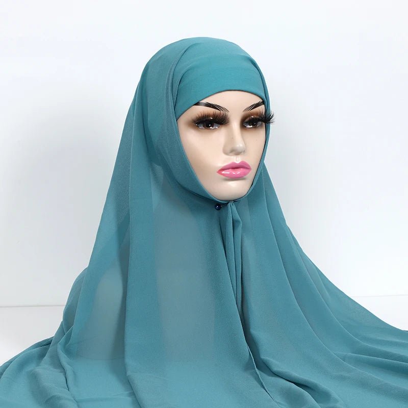 Women Muslim Chiffon Hijab With Cap Bonnet Instant Chiffon Hijabs Shawl Head Scarf Underscarf Caps Cover Headwrap - To Noor