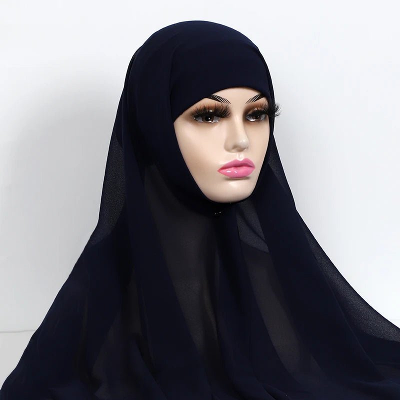 Women Muslim Chiffon Hijab With Cap Bonnet Instant Chiffon Hijabs Shawl Head Scarf Underscarf Caps Cover Headwrap - To Noor