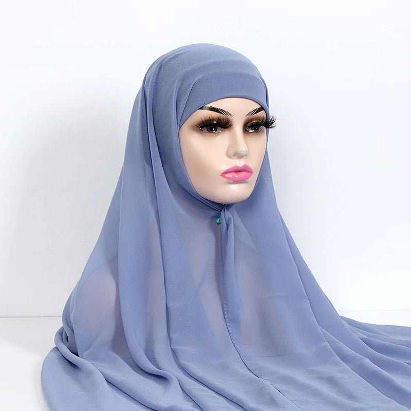 Women Muslim Chiffon Hijab With Cap Bonnet Instant Chiffon Hijabs Shawl Head Scarf Underscarf Caps Cover Headwrap - To Noor