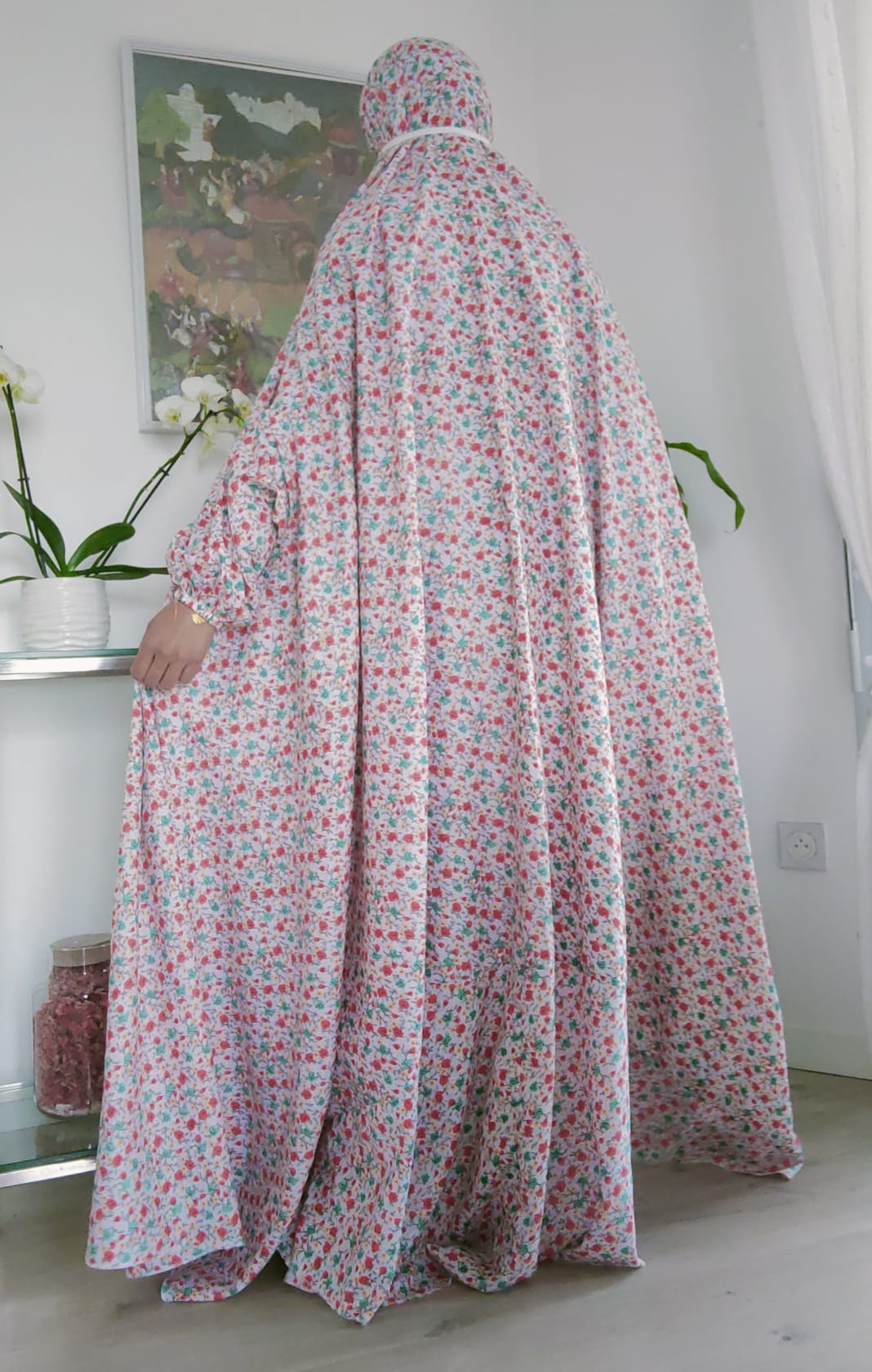 Abaya Rawda – Abaya de prière blanc fleurie